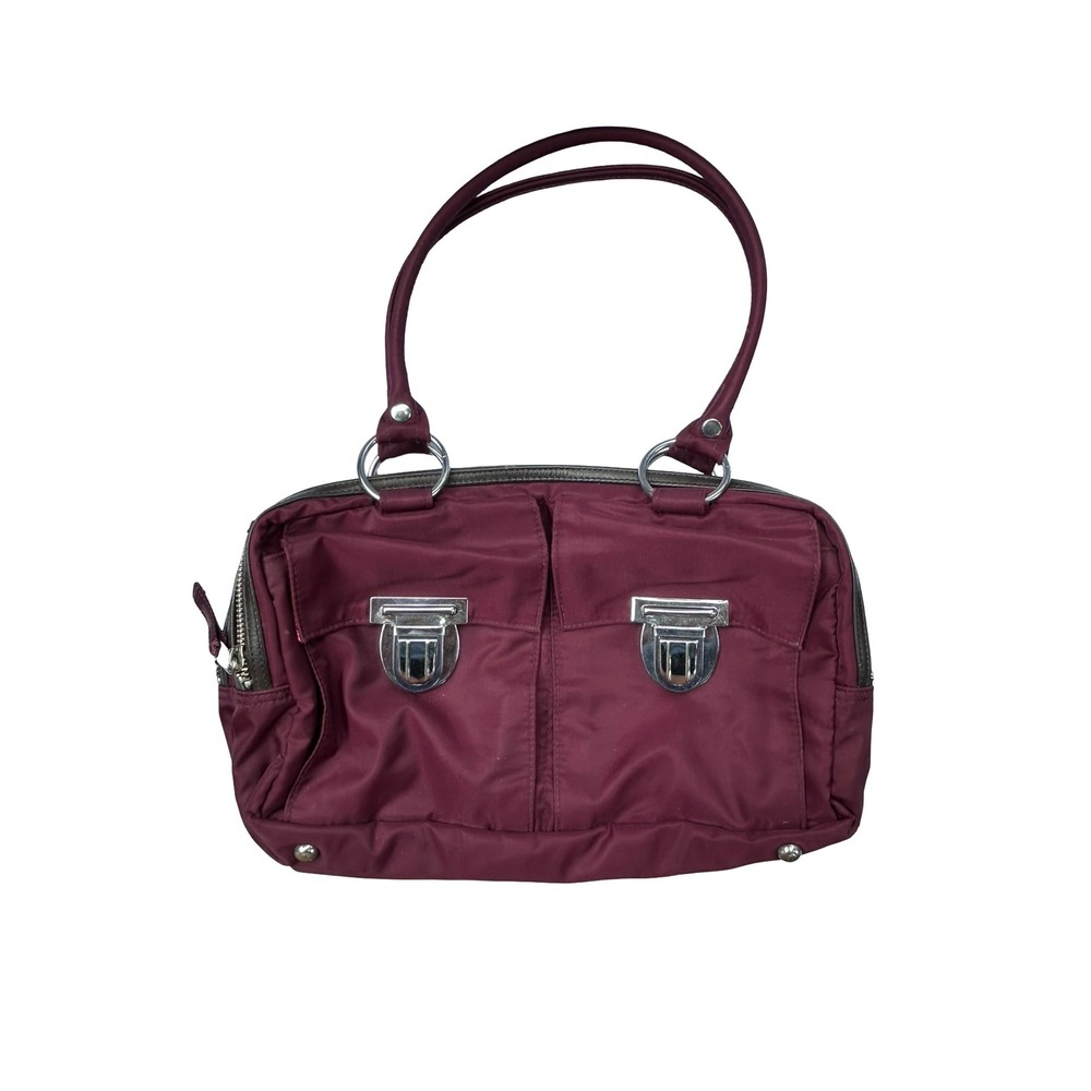 Un Apres-Midi De Chien Burgundy Nylon Shoulder Bag Pink Interior Silver Hardware